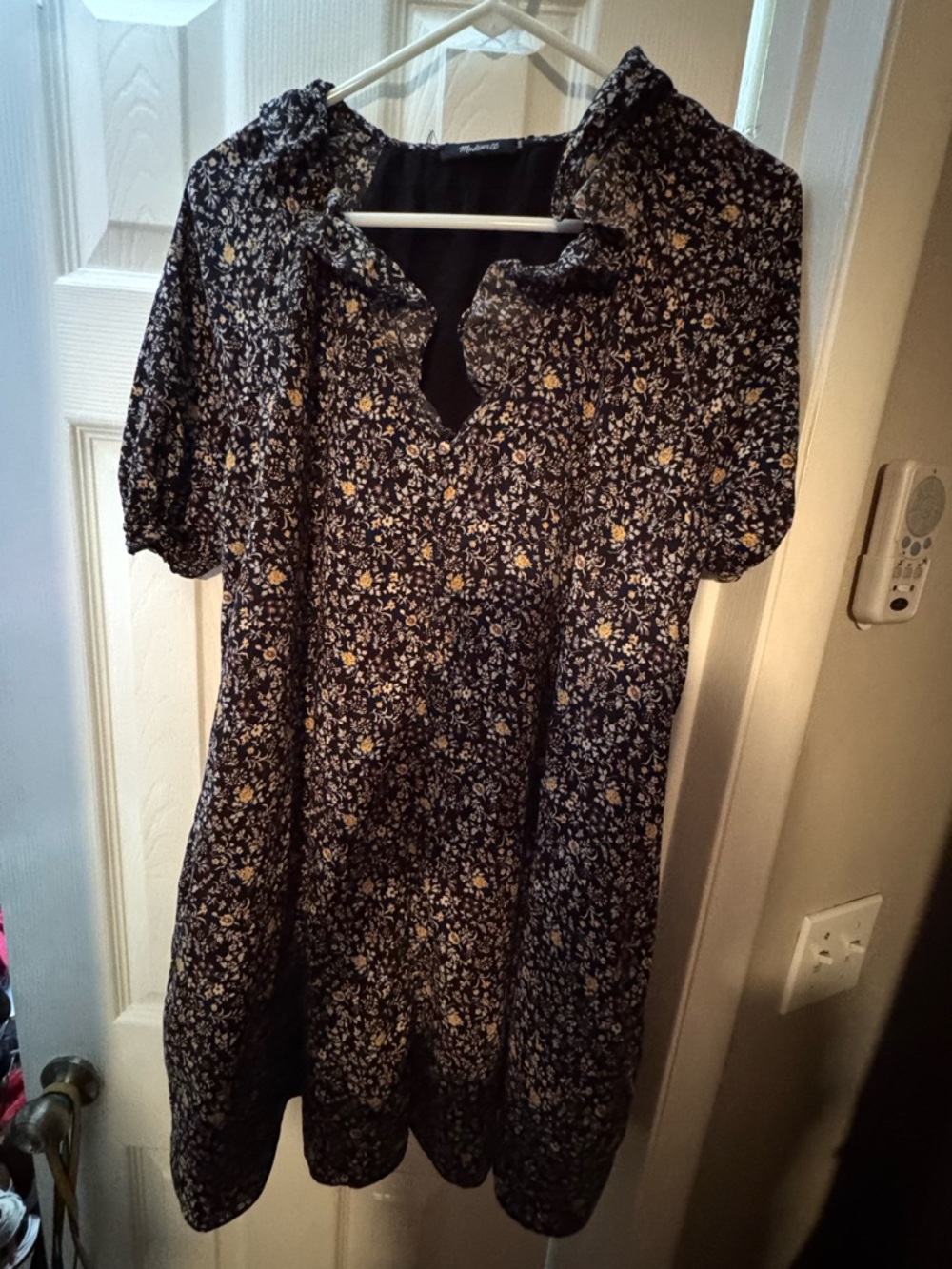 Madewell black Floral Ruffle Collar Dress